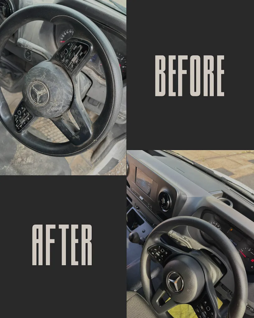 Mercedes dashboard before and after a valet
